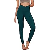 ODODOS Women's Cross Waist Yoga Leggings with Inner Pocket, 23"/25"/28" Gathered Crossover Workout Yoga Pants