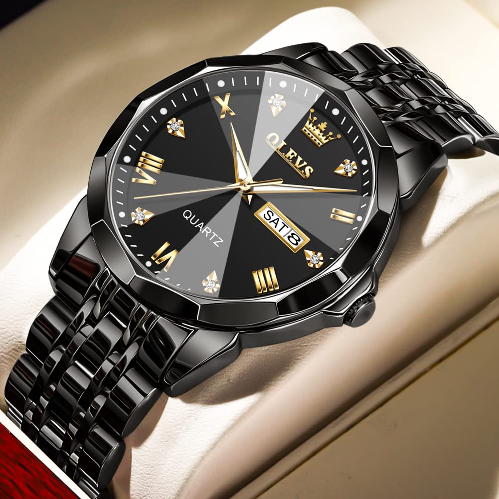 OLEVS Men's Stainless Steel Watch, Big Face Easy to Read Analog Watches, Luxury Waterproof Date Dress Watches for Man