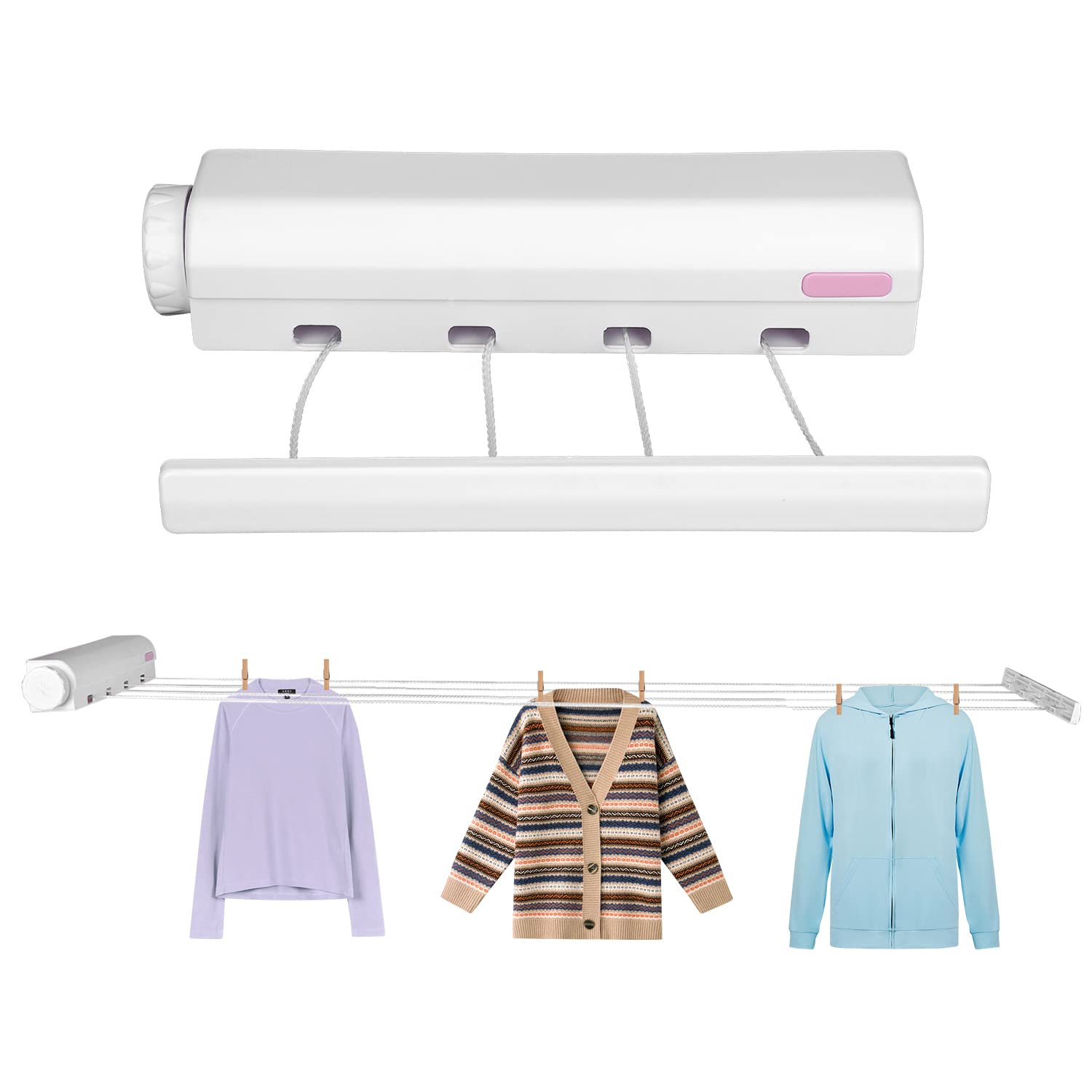 Retractable Clothesline, Wall Mounted Washing Line Extendable Clothes Drying Line Heavy Duty Clothes Line Laundry line for Bathroom, Laundry, Hotel, Indoor & Outdoor (4 x 3.2 m)