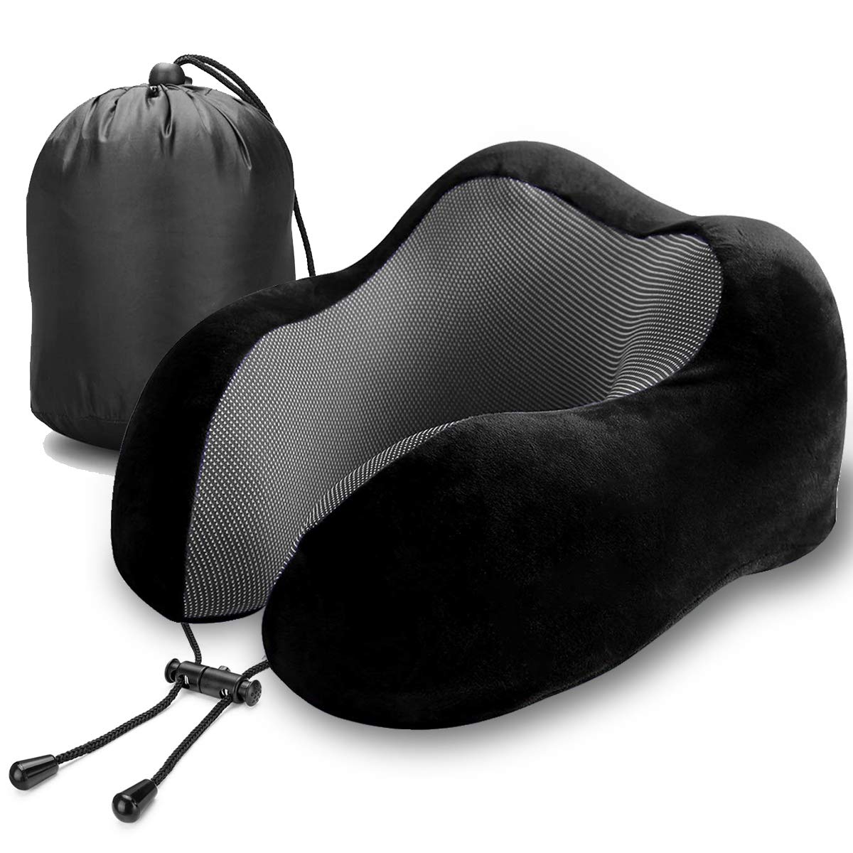 Invool Travel Pillow, Memory Foam U Neck Pillow & Comfortable Flight Pillow Head Cushion for Airplane, Car, Home, Office Use (Black)