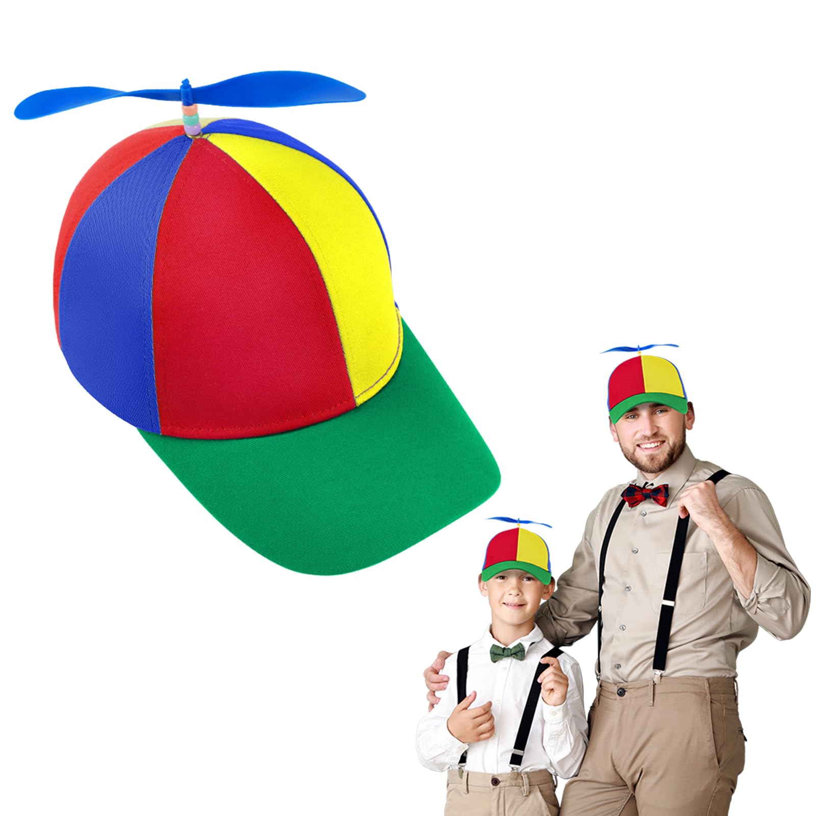 Aomig Propeller Hat, Adults Funny Helicopter Baseball Cap with Propellers, Colorful Patchwork Rainbow Cap, Sun Protection Outdoor Hat for Fancy Dress Party Gifts — image 1