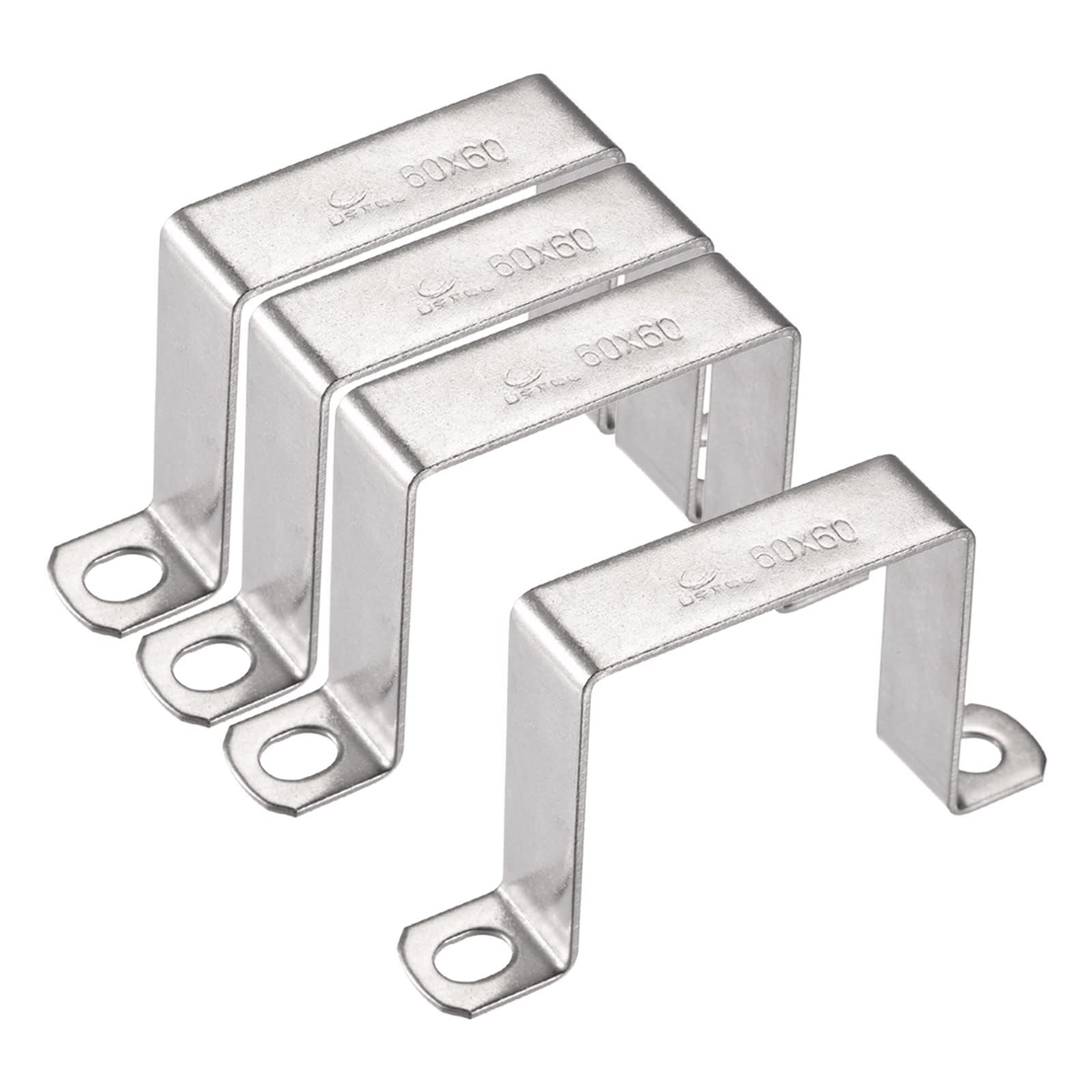 TA-VIGOR 4Pcs U Shaped Connector Bracket, 60mm x 60mm Stainless Steel Bracket Stainless Steel Pipe Clamp, Heavy Duty Conduit Clamps for Door Closed Bar Holder Strut, Pipe Tube Wire Fixing