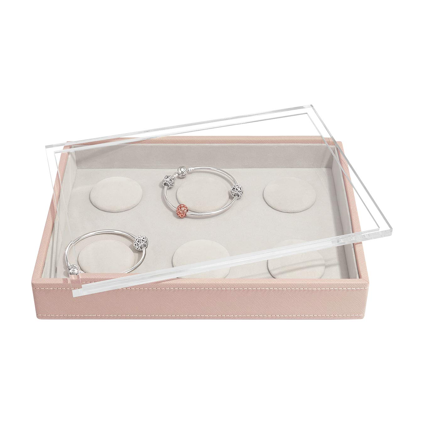 Stackers Blush Pink Classic Medium Jewellery Box 6 Padded Charm Layer With Acrylic Display Lid