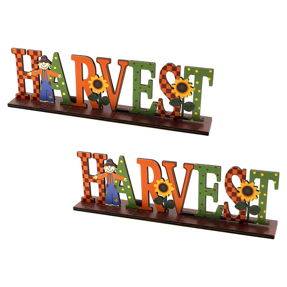 Autumn Letter Sign 2pcs Thanksgiving Desktop Sign Wood Harvest Cutous Plaques Sunflower Fall Autumn Party Tabletop Art Crafts for Harvest Party Thanksgiving Decor Wooden Fall Signs