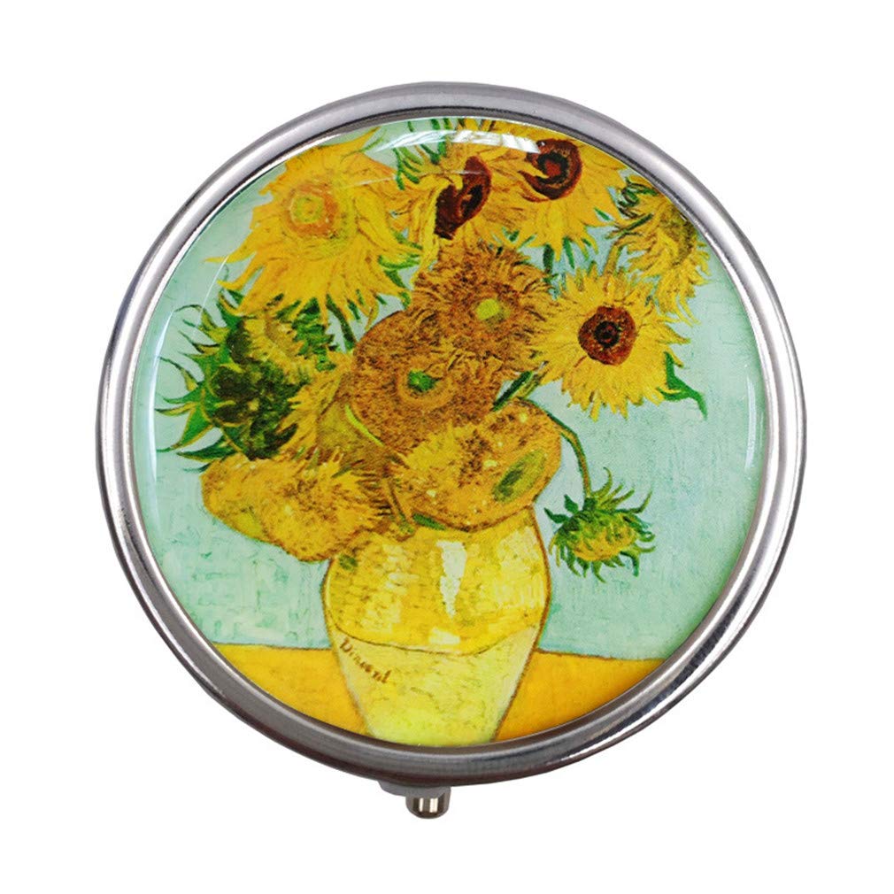 Ulalaza Round Medicine Box Portable Mini Metal Pill Case 2 inches Travel Little Pill Dispenser for Purse — image 1