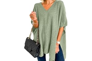 Pinclodly Womens Poncho Sweater Women V Neck Ponchos and Wraps Batwing Sleeveless Shawl Pullover Sweaters Women's Clothing