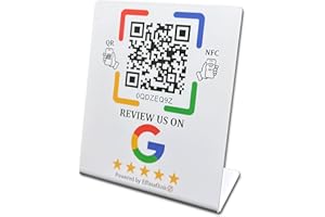 EFFASAFLINK Plastic Stand with NFC Chip & QR Code - Compatible with Google Business Page for Customer Reviews, No Monthly Fees, Boost Business Reviews, Small Business Essentials, for iPhone & Android - White 1pcs