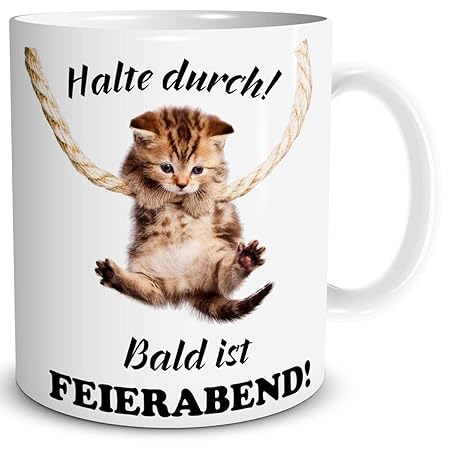 Triosk Tasse Katze Lustig Mit Spruch Halte Durch Katzenmotiv Geschenk Für Arbeit Büro Katzenliebhaber Frauen Freundin Kollegin