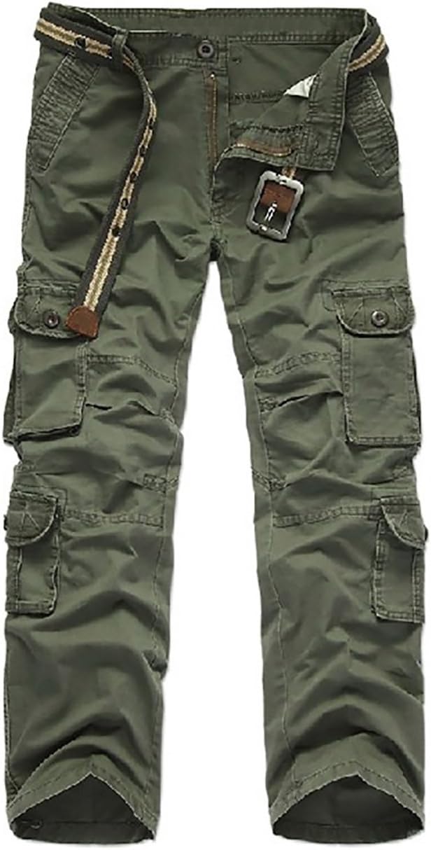 Cheruna Men's Loose Work Mid Rise Outdoor Straight Leg Cargo Pants Army Green 34