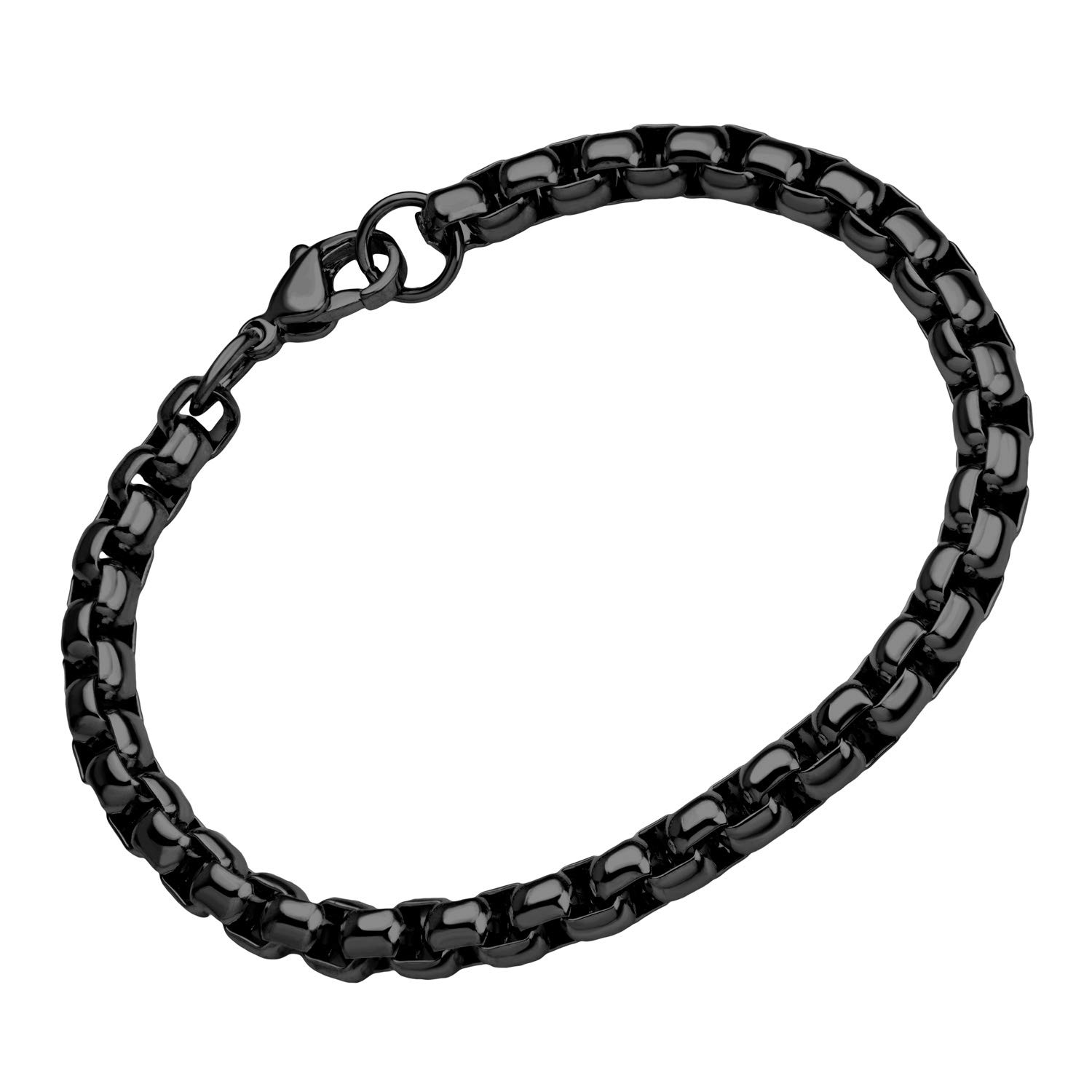 555Jewelry 5mm Stainless Steel Box Chain Bracelet for Men & Women, Black, 8.25 Inch
