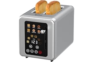 WUNLY Touch screen Toaster 2 slice, Stainless Steel Digital Timer Toaster with Sound Function, 6 Bread Types & 6 Shade Settings, Smart Extra Wide Slots Toaster with Bagel, Defrost Functions Silver