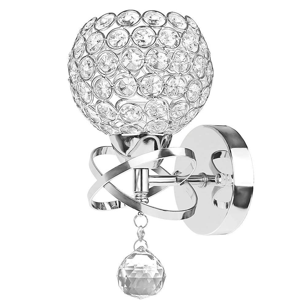 Ygapuzi Modern Crystal Wall Light Flush Mount Wall Sconces Lamp Chrome Finish Bedside Lighting Fixture with E14 Socket, for Living Room Bathroom Bedroom and Hallway (No Switch)