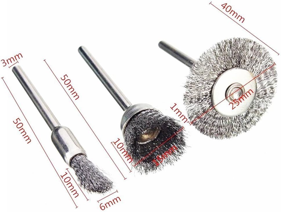 36 Pieces Brass Steel Polishing Rotary Tool Pencil Wire Brush, Wheel Steel Brush, Cup Steel Brush 1/8" (3mm) Shank for Dremel Buffing Accessories - Image 3