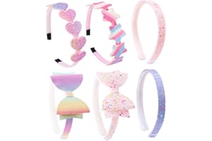 Lizioo 6 Pack Girls Headbands Glitter Kids Hair Accessories Bow/Heart/Star Shaped Sweet Hairband For Toddler/Girls/Teens