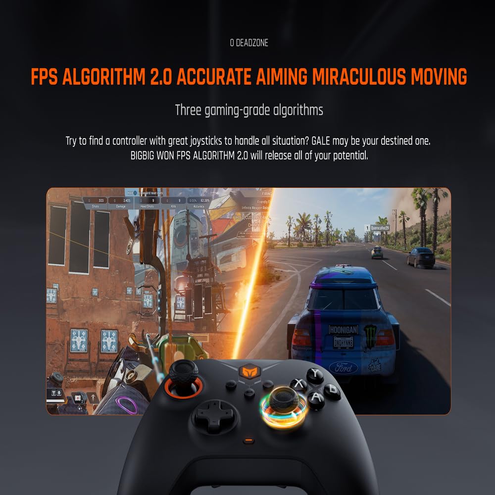 BIGBIG WON Wireless Controller Gale PC Controllers Motion Aiming, Hall Trigger, 4 Custom Buttons, App Control Game Controller for PC/Switch/iOS/Android Wireless Gaming with Charging Dock(Black)
