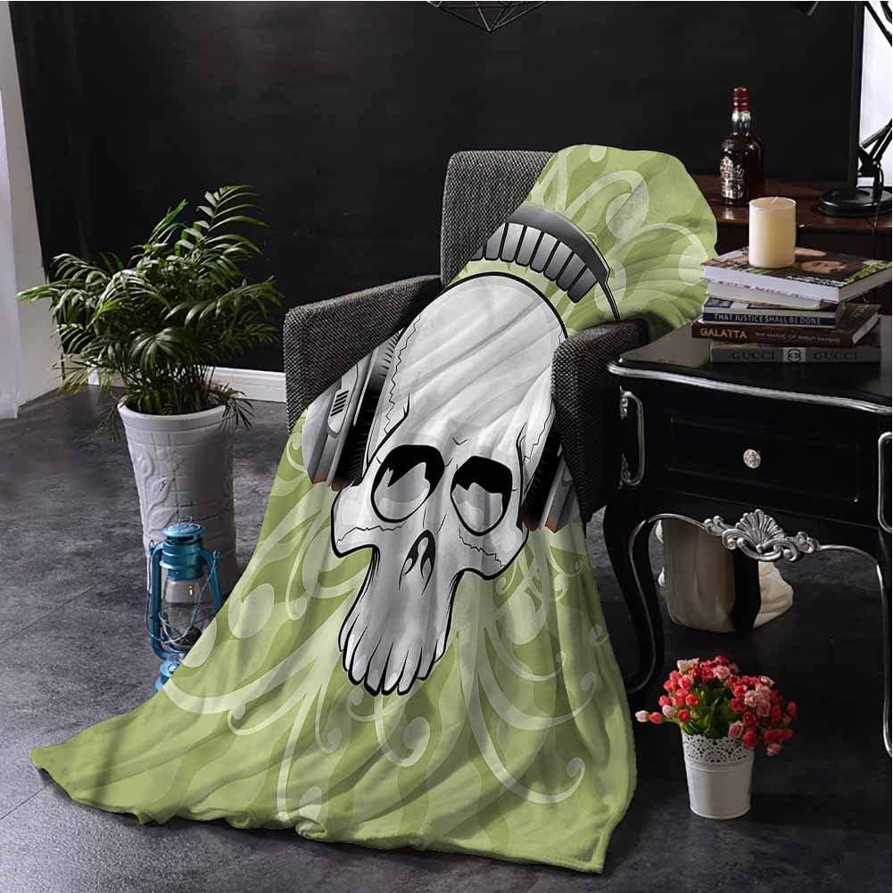 Luoiaax Skull Bedding Flannel Blanket Headphones Music Lover Dead Super Soft and Comfortable Luxury Bed Blanket W70 x L90 Inch