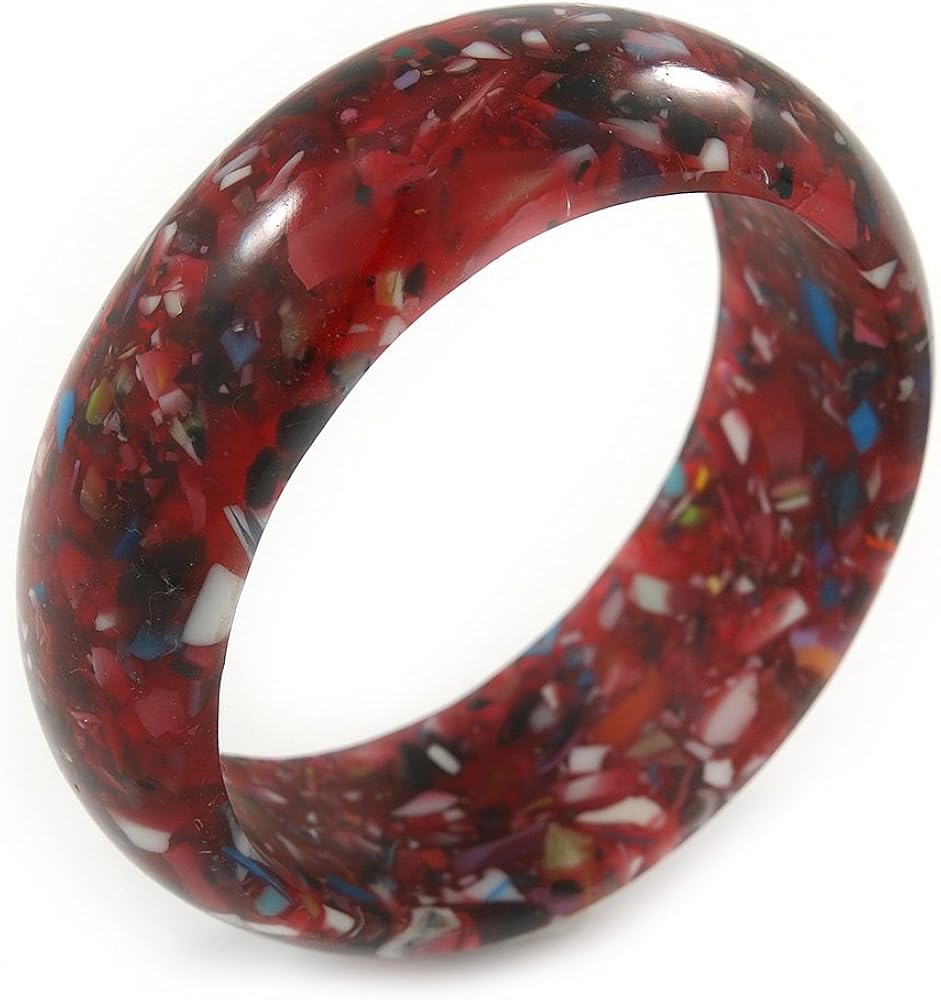 Avalaya Red Resin with Mosaic Effect Bangle Bracelet - Medium - 17cm L, burgundy