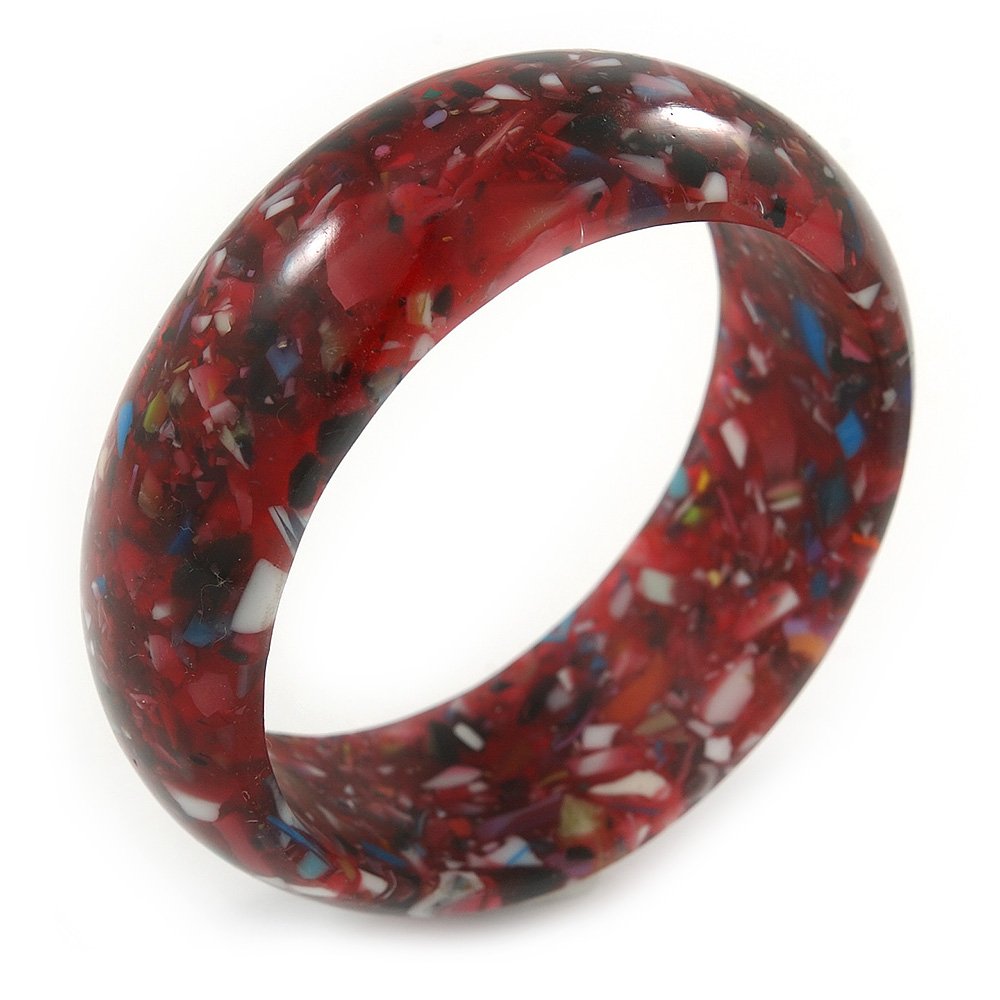 Avalaya Red Resin with Mosaic Effect Bangle Bracelet - Medium - 17cm L
