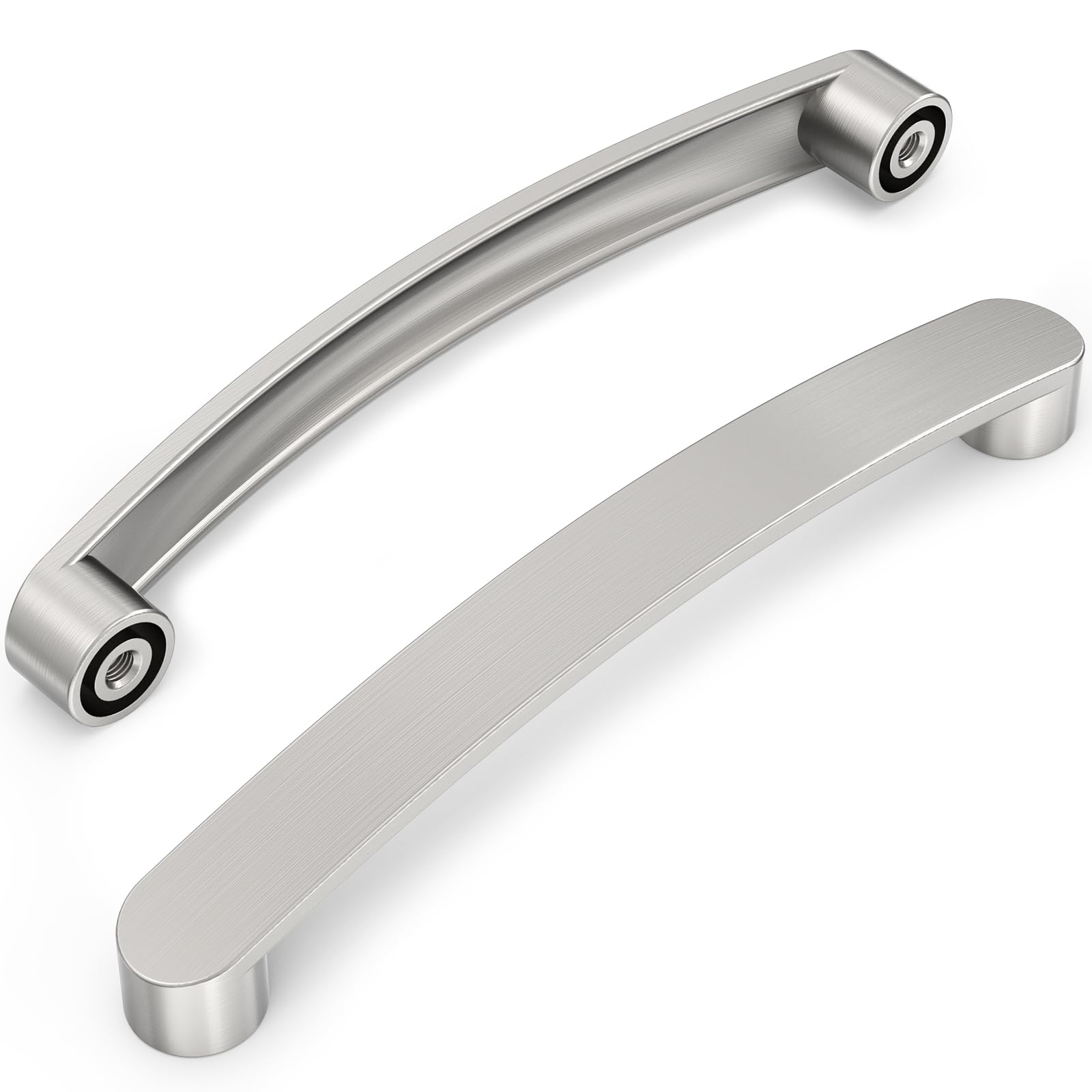 Furniware Pack of 10 Brushed Nickel Cabinet Handles, Drawer Pulls 160mm(6.3 Inch) Hole Center, Modern Kitchen and Bathroom Cabinet Hardware