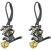 Black Cat Earrings for Women 925 Sterling Silver Halloween Cat Earrings Christmas Jewelry Animal Gifts