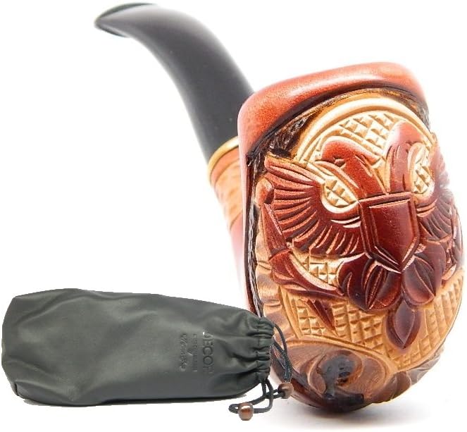 Dr.Watson - Tobacco Smoking Pipe - RUSSIAN EAGLE - Hand Carved, Pear Wood (9mm filter) + Branded Pouch