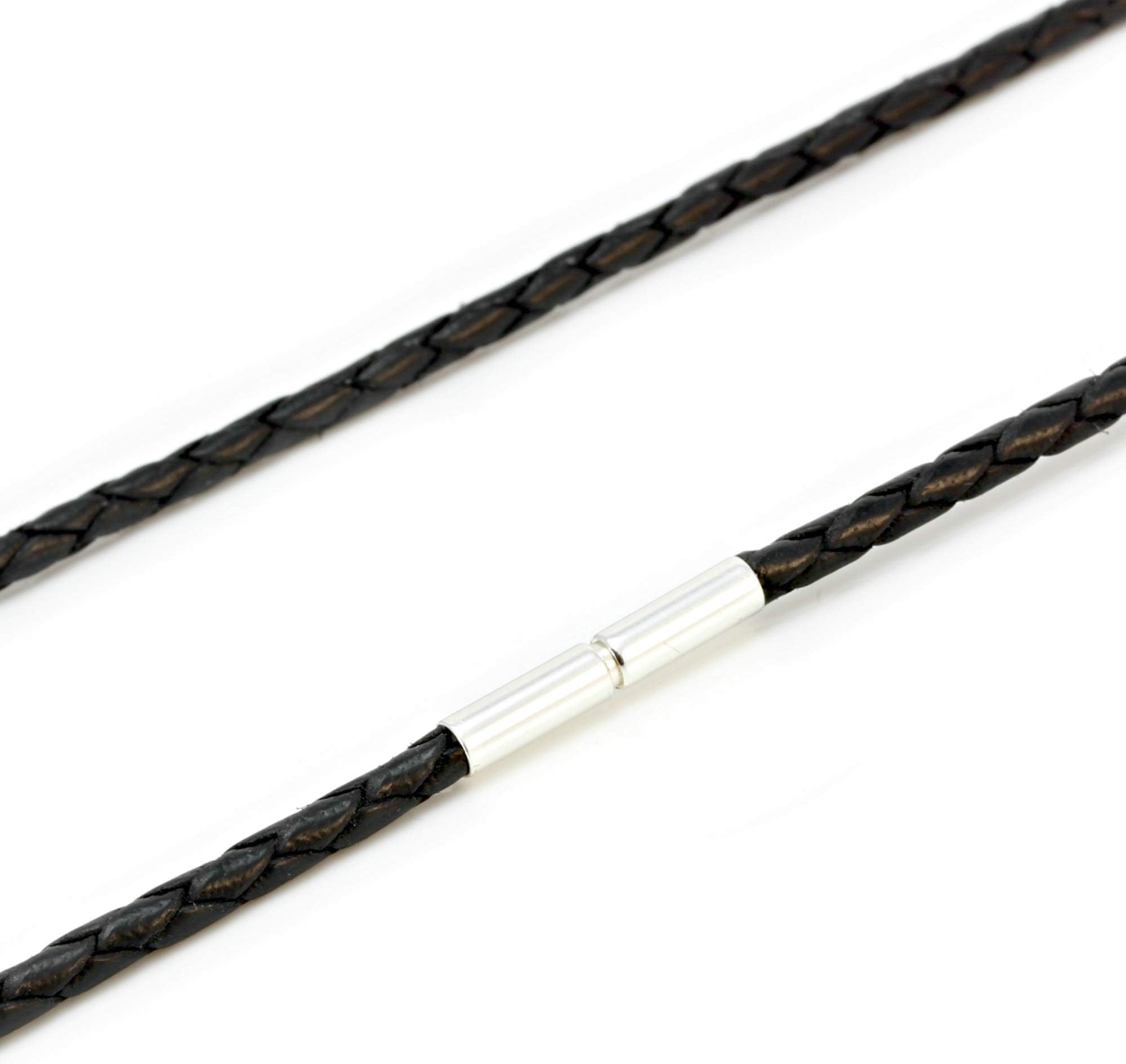 CMJ London Black Braided Leather Necklace with Sterling Silver Clasp 16 to 30 inch Cord