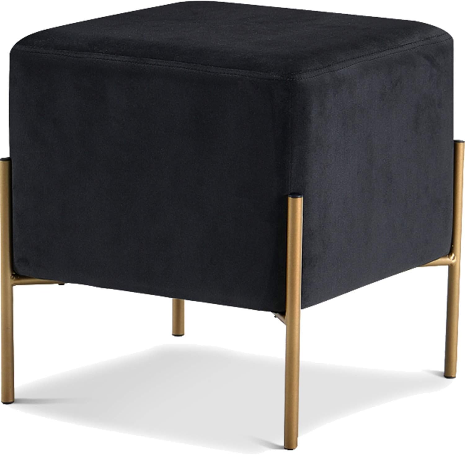 Meridian Furniture Isla Collection Modern | Contemporary Velvet Upholstered Ottoman/Stool with Sturdy Stainless Steel Legs in Gold Finish, 15.5
