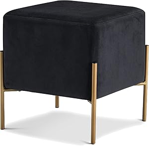 Meridian Furniture Isla Collection Modern | Contemporary Velvet Upholstered Ottoman/Stool with Sturdy Stainless Steel Legs in Gold Finish, 15.5