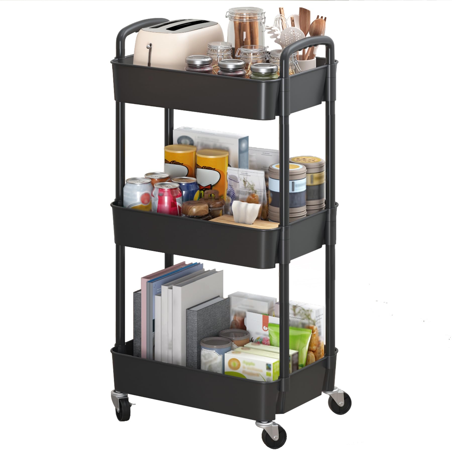 Photo 1 of *Missing Parts*
Sywhitta 3-Tier Plastic Rolling Utility Cart with Handle, Multi-Functional Storage Trolley for Office, Living Room, Kitchen, Movable Storage Organizer with Wheels, Black
