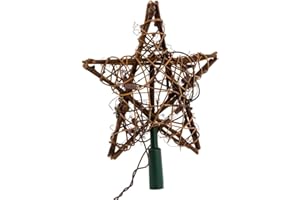 KURT ADLER Kurt S. Adler 9" Eco Country Natural Brown Rattan Star Christmas Tree Topper - Clear Lights