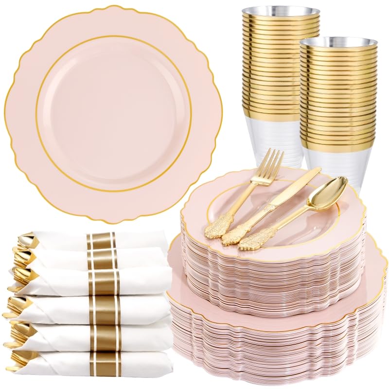 Photo 1 of ***MISSING PARTS**** Liacere Pink Plates Disposable - Pink and Gold Plates