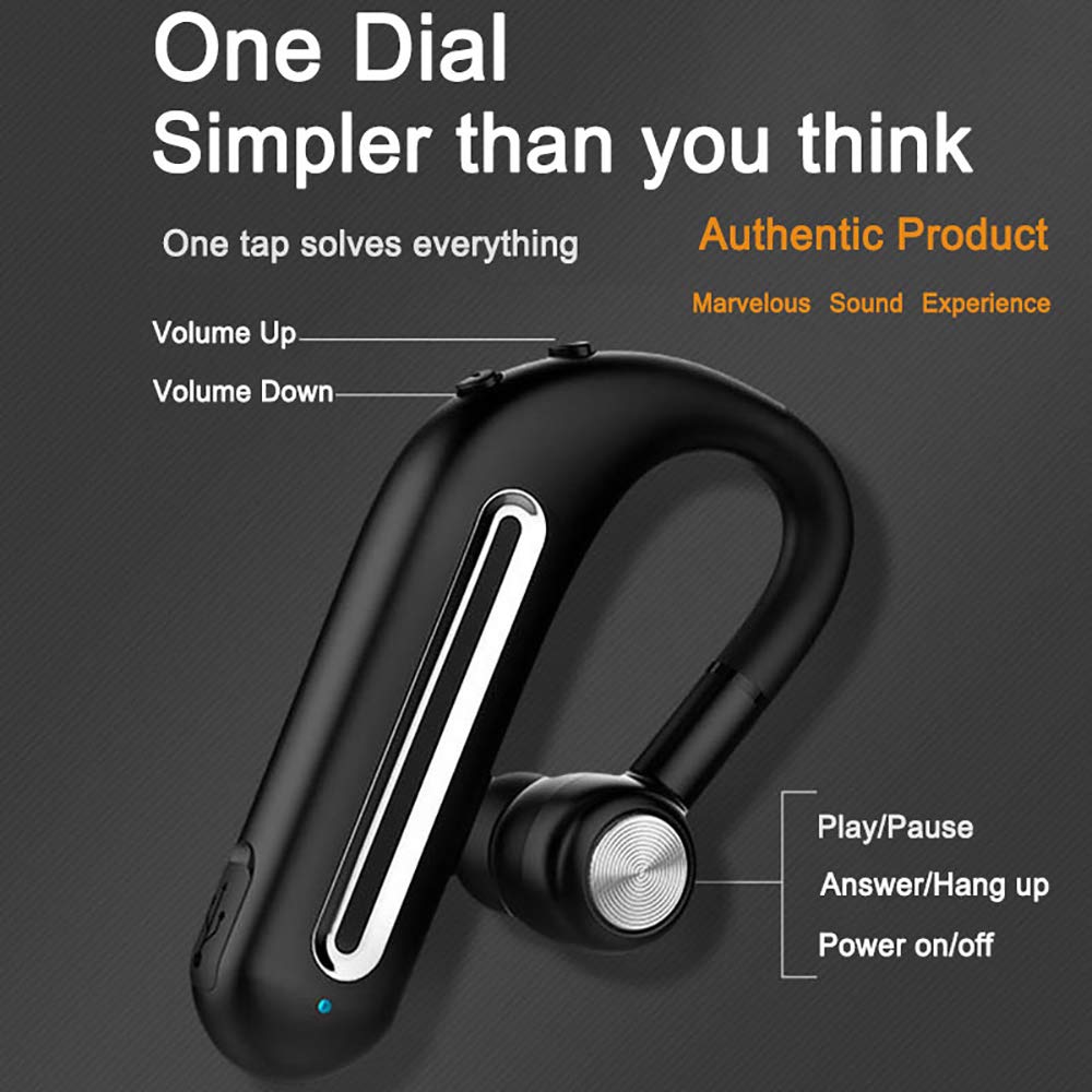 SLUB True Wireless Bluetooth 4.2 Single Waterproof Earbud with Lightweight Microphone HD Stereo 15 Hours Play Time Noise Cancelling Ear-Hook Sport Headset for Cell Phone(Black)