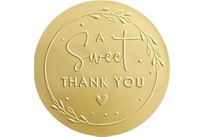 YYDESN 100 x A Sweet Thank You Stickers – Embossed Gold Matte Labels – Round Wedding Favor Stickers for Dessert, Candy & Snack Bags – Elegant Party Favor Seals, 1.6 Inch