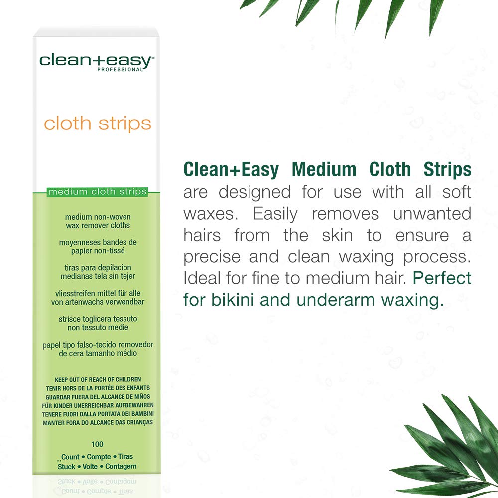 Clean + Easy Medium Cloth Strips for Hair Removal, Wax Strips For Legs & Bikini Waxing, Mess-free and Ready-to-Use, For Salon and At-Home Treatment, for all Skin Types, Pre-cut 1 1/4