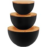ShineMe Salad Bowl Set of 3, Natural Bamboo Fiber Salad Serving Bowls with Lids,Mixing Bowl for Preparing and Serving Salad, Cereal, Fruit, Veggies, Popcorn,Chips & Bread(10",8",6")
