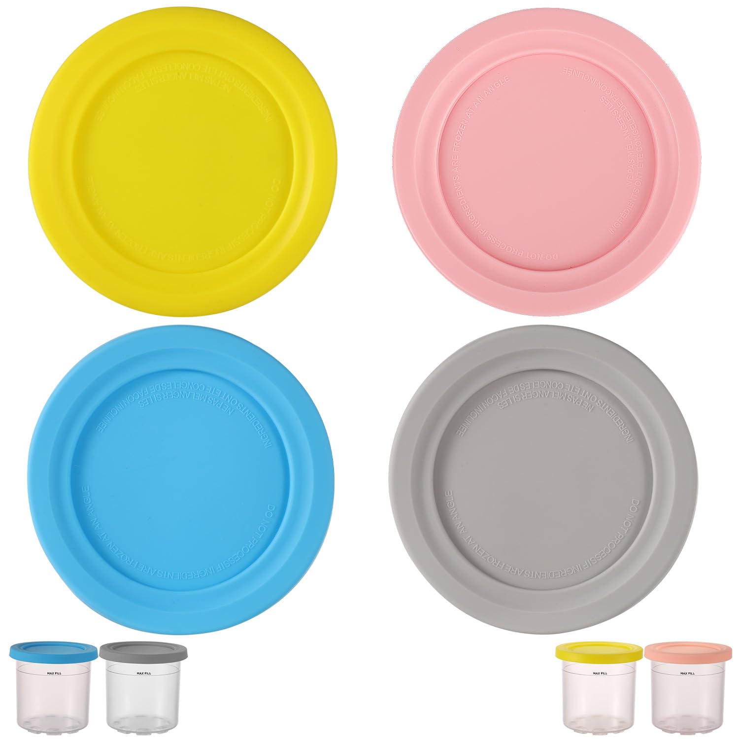 Photo 1 of 4pcs Ice Cream Containers Silicone Lids Compatible with Ninja Creami NC299AMZ NC300 NC301 Pints Ice Cream Maker, Silicone Covers Replacement BPA Free Storage for Ice Cream Accessories