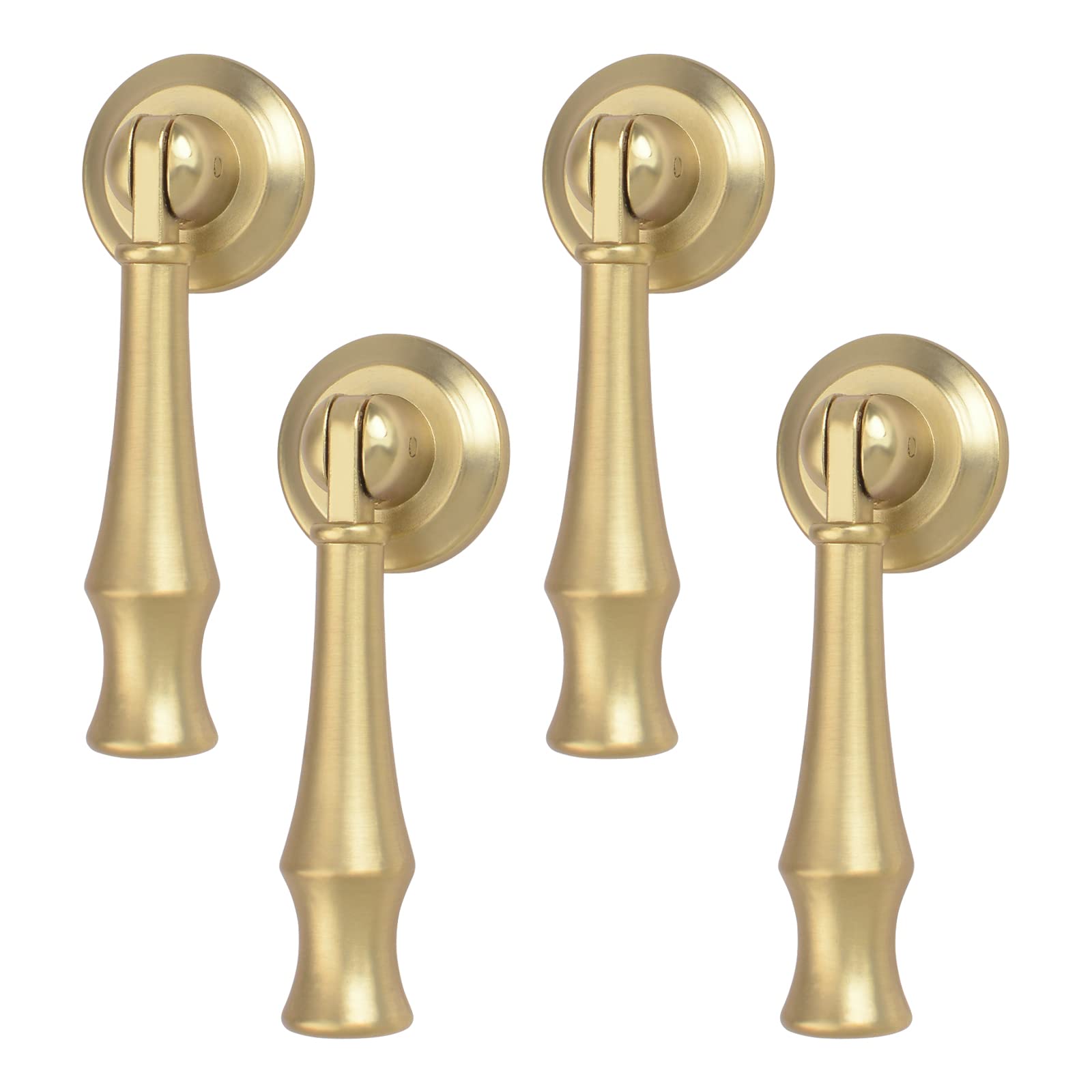 MOROBOR Teardrop Cabinet Pulls, 4pcs Solid Brushed Gold Pendant Handles Knob Zinc Alloy Handles Knobs with Mounting Screw for Cabinets Drawer Door Furniture Decorative/Bamboo Knots Shape — image 1