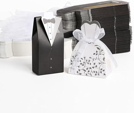Amazon Com Lance Home Wedding Favour Boxes 100pcs 50 Pairs Wedding Bomboniere Cake Favour Candy Gift Boxes Dress Tuxedo Boxes Home Kitchen