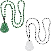 UNICRAFTALE 2Pcs Laughing Buddha Pendant Necklace Buddha Beads Chain Necklace Imitation Jade Buddhas Guanyin Crystal Beaded Rope Chain Gemstone Lucky Amulet Jewelry Gift for Women Men