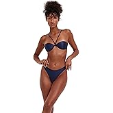 Flirtt by Gottex Satin Touch Women’s Solid Navy Underwire Bikini Bra Bathing Top with Adjustable Straps Swim Essential