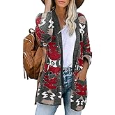 FERBIA Women Boho Cardigan Aztec Open Front Loose Slouchy Sweaters Tribal Long Sleeve Knitted Christmas Jacket Coat
