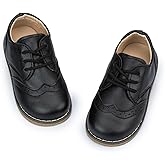 Meckior Toddler Boys Girls Black Dress Shoes Little Kid Oxford Shoes Wedding Church Dress Shoes PU Leather Lace Up School Uniform Loafer Flats