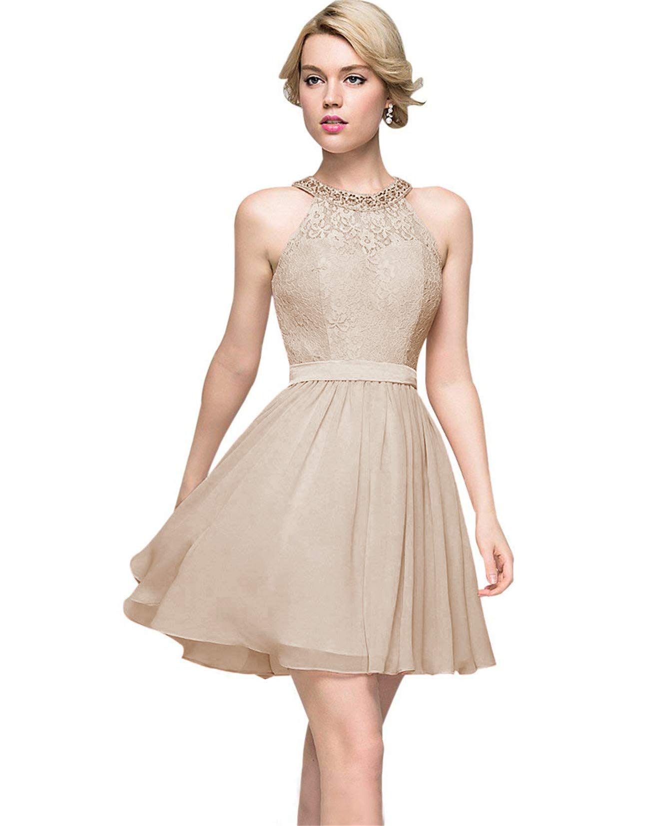 WHZZ Women's Short Dress Lace Beaded Party Cocktail Formal