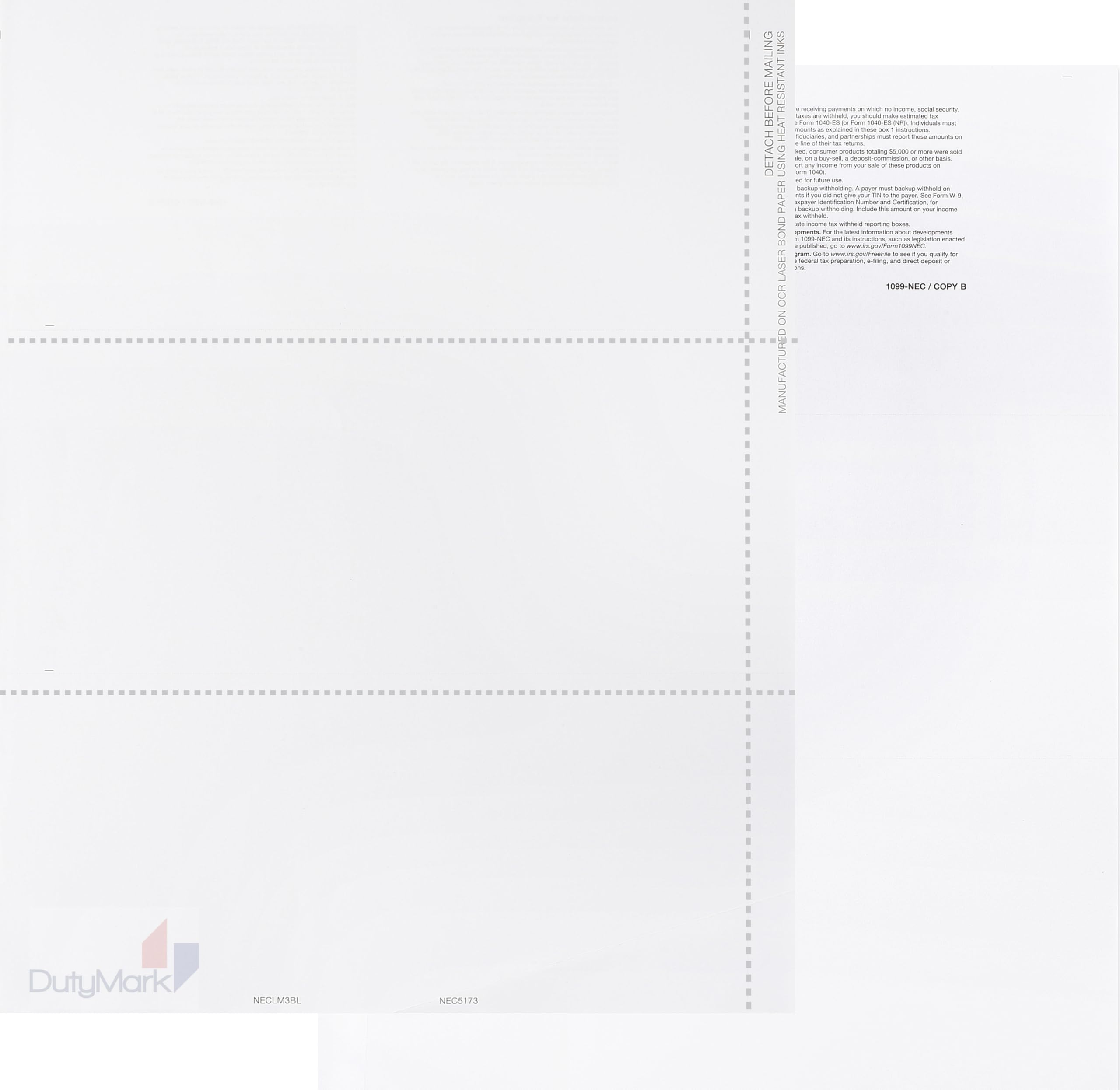 Photo 1 of 2025 NEC Blank 3-Up Laser Tax Form, with 1 Copy B Recipient Back Instructions, 50 Sheets,1 Filing per Sheet. Works with Laser or Inkjet Printers | Great for Accounting Software