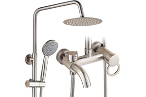 N/A Shower Faucet Wall Mount, 304 Stainless Steel Shower System 8 Inch Shower Head with Hand Spray, 3 Function Combo Shower S