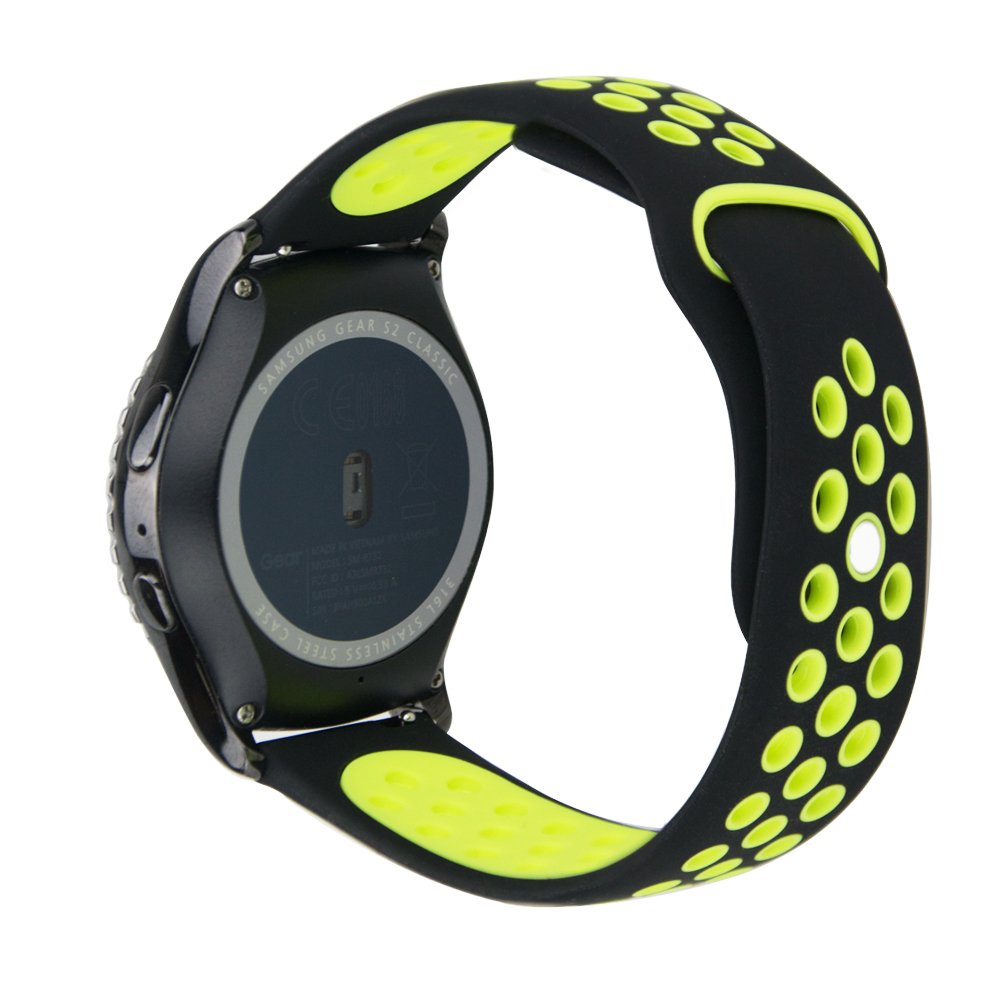 20mm Silicone Watch Band Quick Release Breathable, iBazal Silicone Replacement for Samsung Gear Sport/ Samsung Gear S2 Classic/ Huawei Watch 2 20mm/ Fossil Q Control Smart Watch 20mm(Black/Yellow)