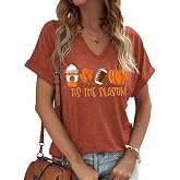 Tis The Season Halloween T-Shirt Womens Funny Pumpkin Short Sleeve Shirts Fall Season Graphic Tee Tops
