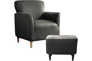 UNBBRRL Slipcover Set, Velvet Chair and Ottoman Cover, Banquet Armchair Covers for Living Room (Dark Gray, Chair + Rec Ottm)