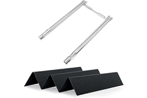 FlameDuty Replacement Parts for Weber Spirit 15.3 Inch Porcelain Steel 7635 Grill Heat Plate and 69785 Burner Tube Kit for Weber Spirit I & II 200 Series, Spirit E210, S210, E220, S220 Series Grilll