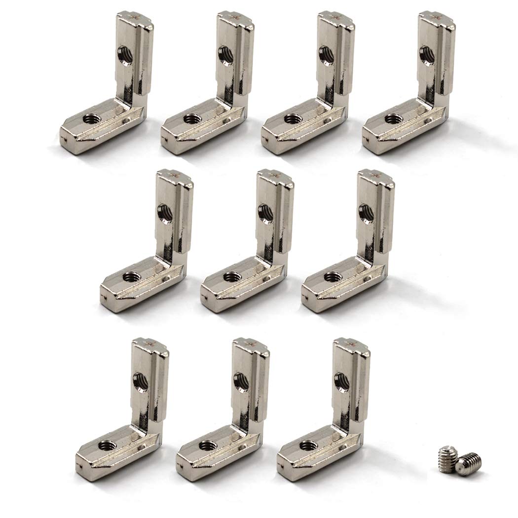T Slot L-Shape Corner Connector with Screws L Joint Bracket for 30 Series European Standard Aluminum Profile-Nickel-Plated Zinc Alloy 10PCS
